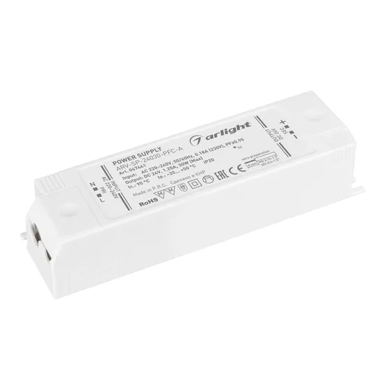 Фото товара Блок питания ARV-SP-24030-PFC-A (24V, 1.25A, 30W) (Arlight, IP20 Пластик, 5 лет)