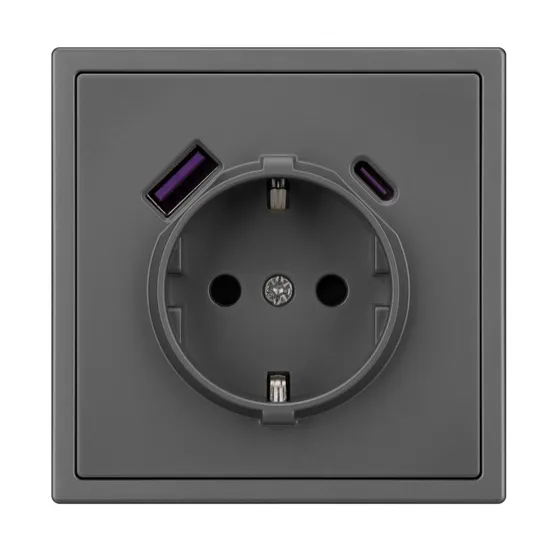 Фото #3 товара ARL NOBE Розетка зк со шторками с USB тип А+С софт-тач серый базальт SCT-MUAC-SFPL-GR (250V, 16A) (Arlight, -)