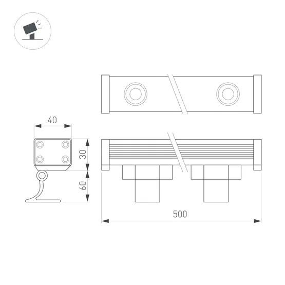 Фото #2 товара Линейный прожектор AR-LINE-500-9W Warm3000 (GR, 15 deg, 230V) (Arlight, IP65 Металл, 3 года)